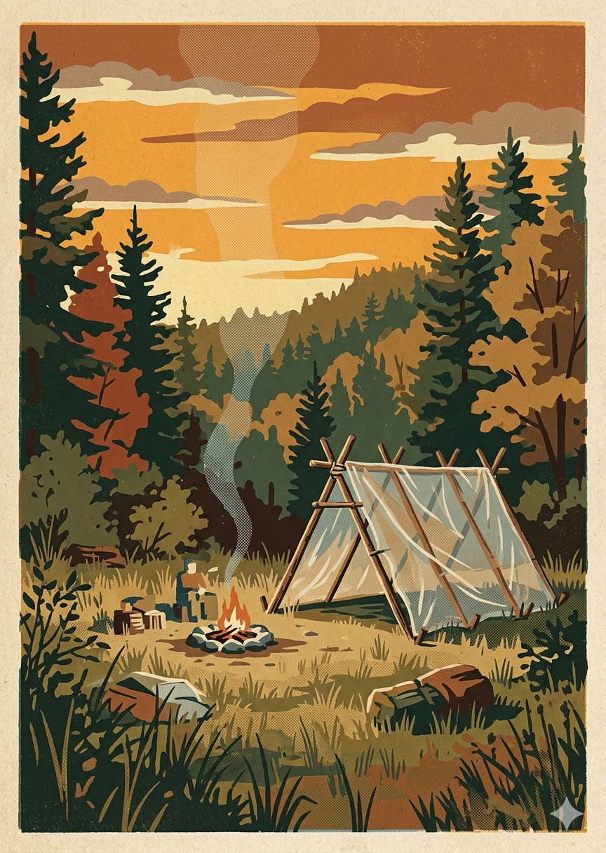 WPA vintage campsite illustration